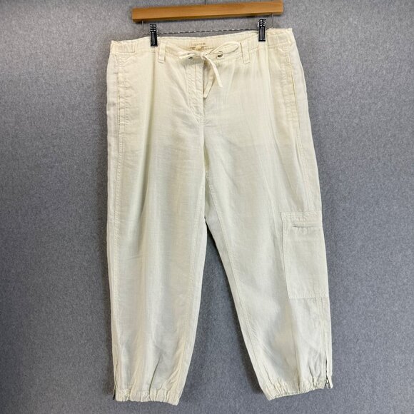 Eileen Fisher Womens White Linen Pants Cargo Zippered Pockets Tapered Size Small - Picture 1 of 16